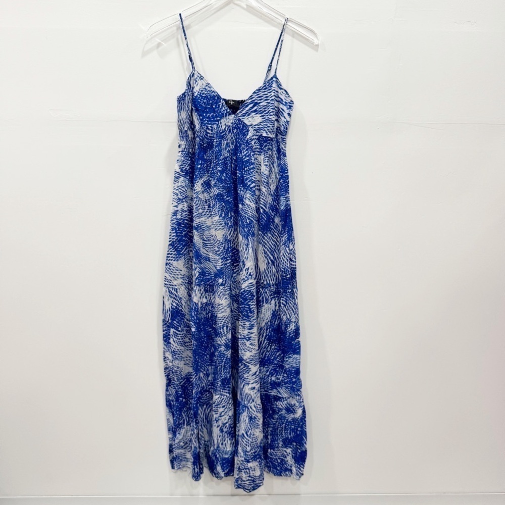 Aqua Printed Thin Strap Flowy Maxi Dress Swim Cover Vacation Beach
